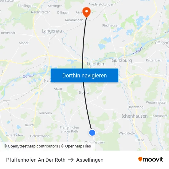 Pfaffenhofen An Der Roth to Asselfingen map