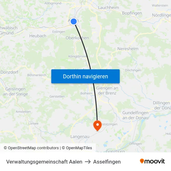 Verwaltungsgemeinschaft Aalen to Asselfingen map