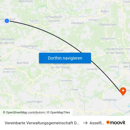 Vereinbarte Verwaltungsgemeinschaft Der Stadt Schorndorf to Asselfingen map