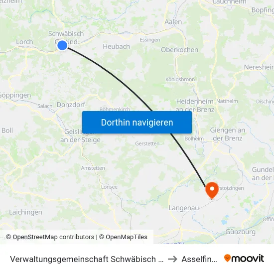 Verwaltungsgemeinschaft Schwäbisch Gmünd to Asselfingen map