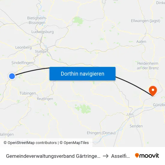 Gemeindeverwaltungsverband Gärtringen/Ehningen to Asselfingen map