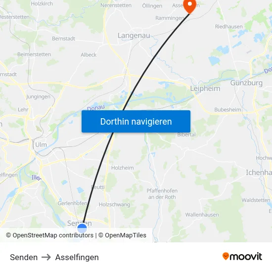 Senden to Asselfingen map