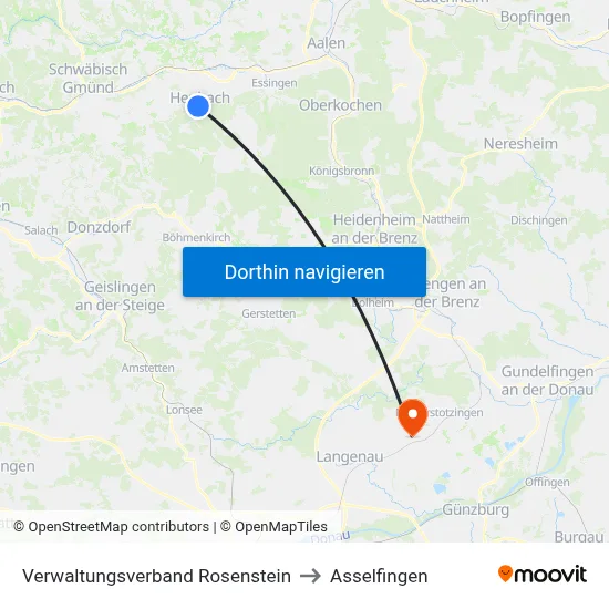 Verwaltungsverband Rosenstein to Asselfingen map