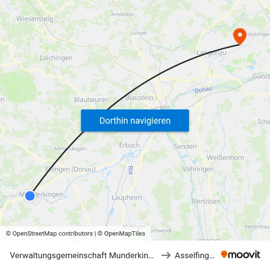Verwaltungsgemeinschaft Munderkingen to Asselfingen map
