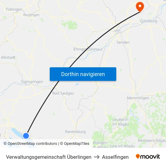 Verwaltungsgemeinschaft Überlingen to Asselfingen map