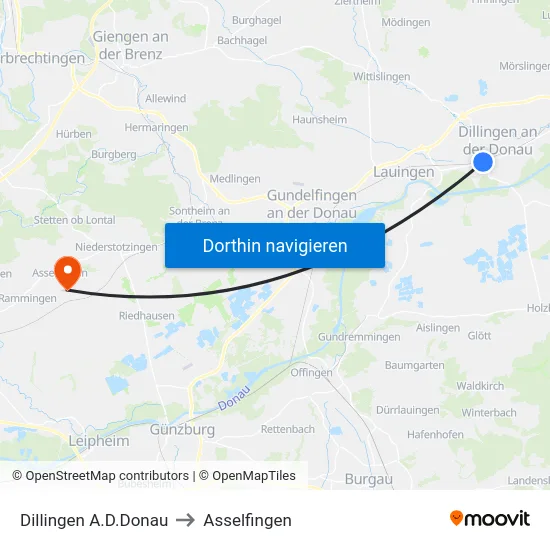Dillingen A.D.Donau to Asselfingen map