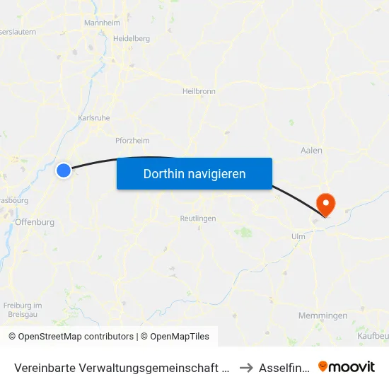 Vereinbarte Verwaltungsgemeinschaft Sinzheim to Asselfingen map