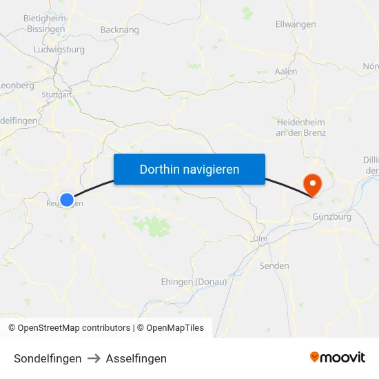 Sondelfingen to Asselfingen map