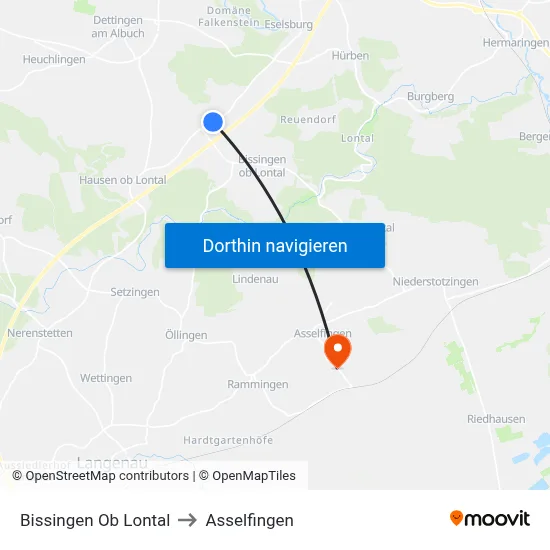 Bissingen Ob Lontal to Asselfingen map