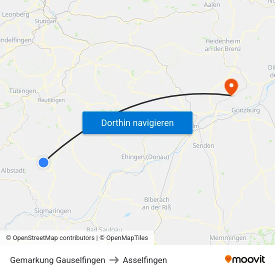 Gemarkung Gauselfingen to Asselfingen map