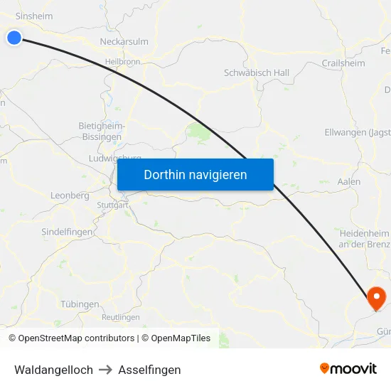 Waldangelloch to Asselfingen map