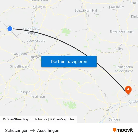 Schützingen to Asselfingen map
