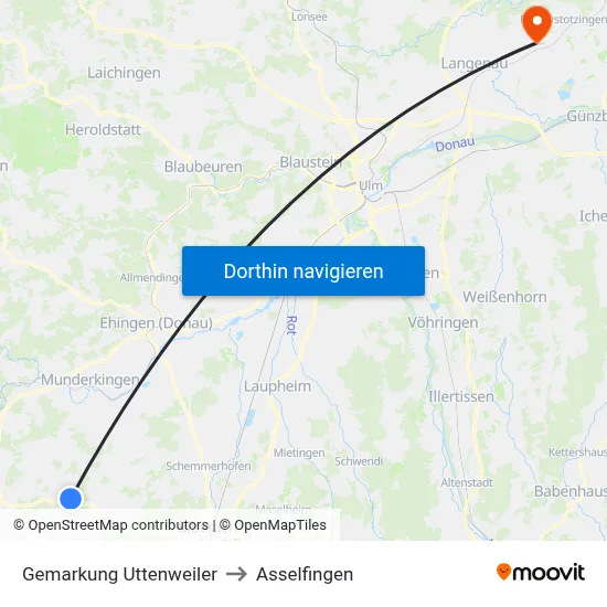 Gemarkung Uttenweiler to Asselfingen map