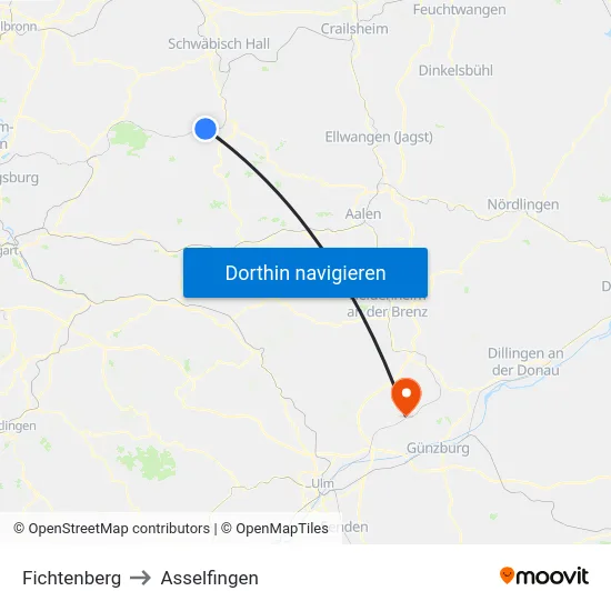 Fichtenberg to Asselfingen map
