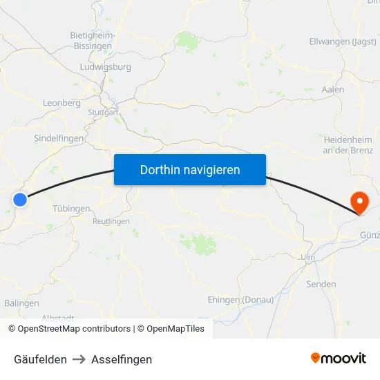 Gäufelden to Asselfingen map