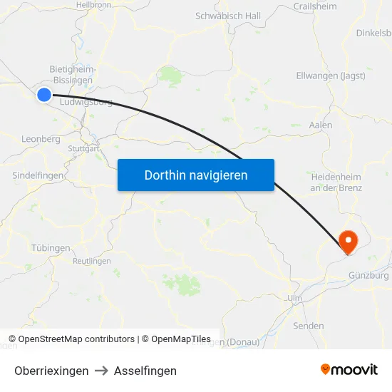 Oberriexingen to Asselfingen map