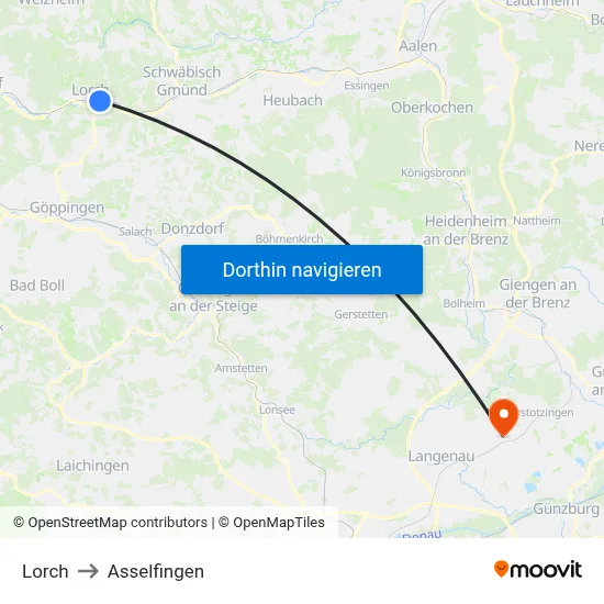 Lorch to Asselfingen map