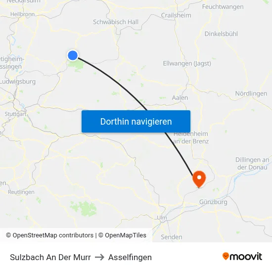 Sulzbach An Der Murr to Asselfingen map