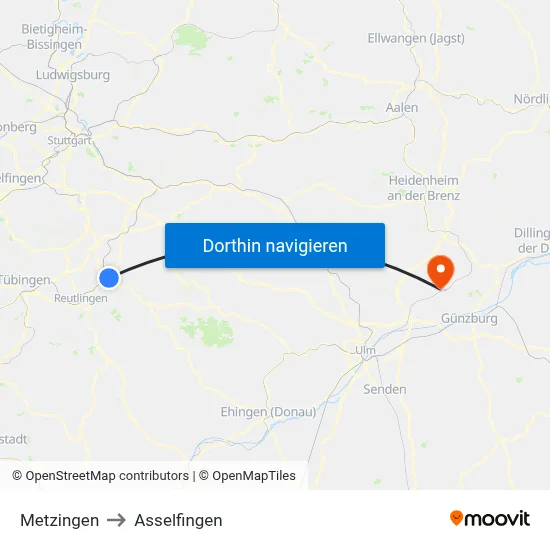 Metzingen to Asselfingen map