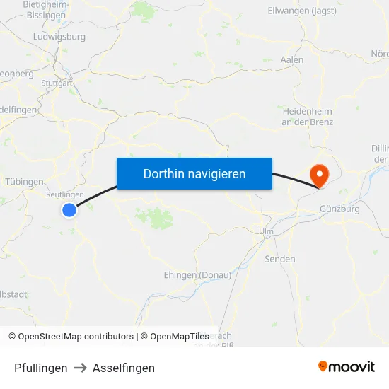 Pfullingen to Asselfingen map