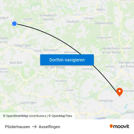 Plüderhausen to Asselfingen map