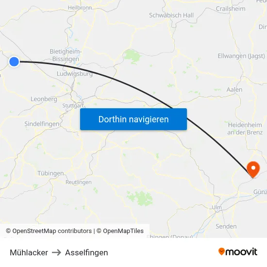 Mühlacker to Asselfingen map