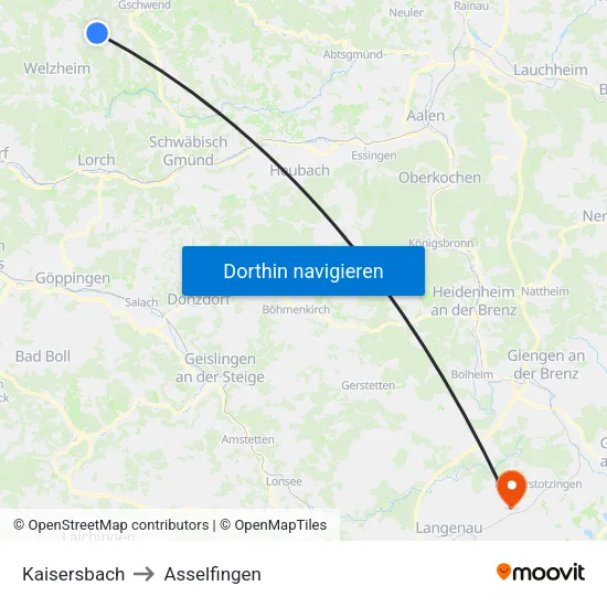 Kaisersbach to Asselfingen map