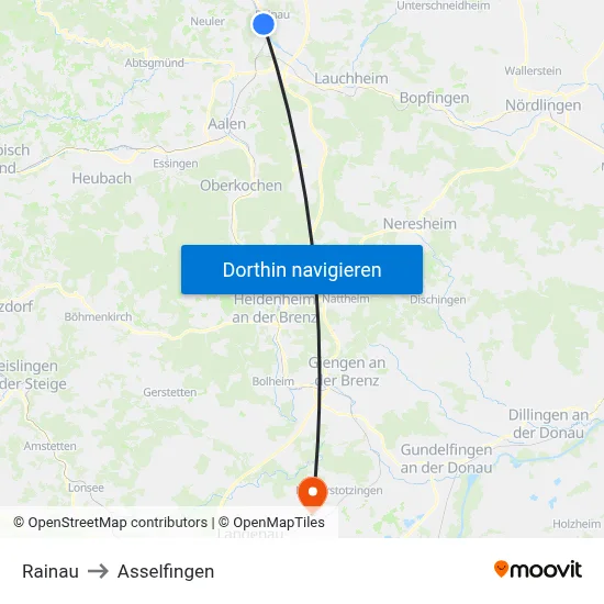 Rainau to Asselfingen map