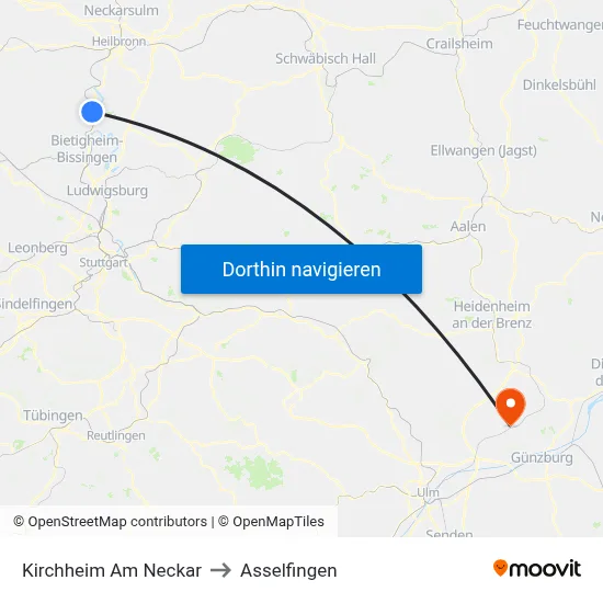 Kirchheim Am Neckar to Asselfingen map