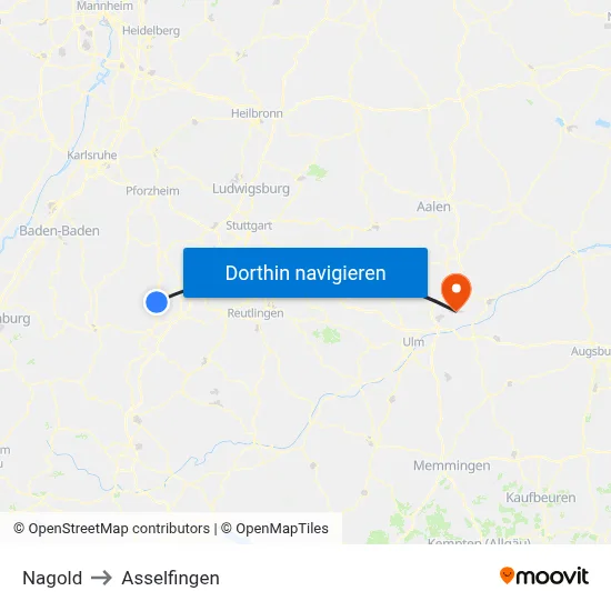 Nagold to Asselfingen map