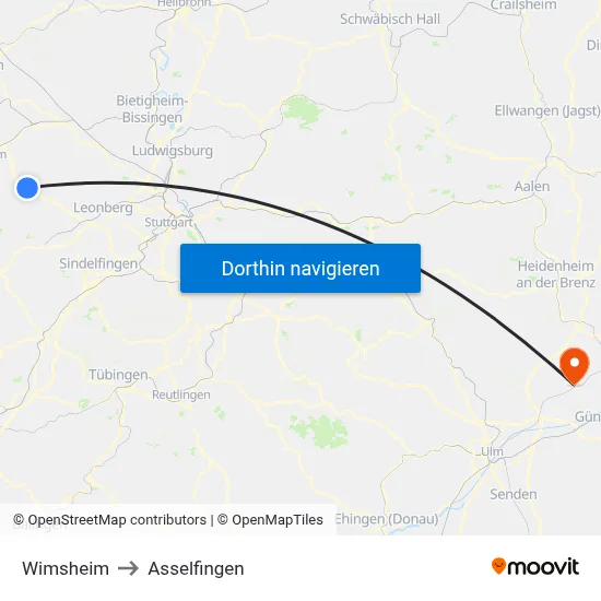Wimsheim to Asselfingen map