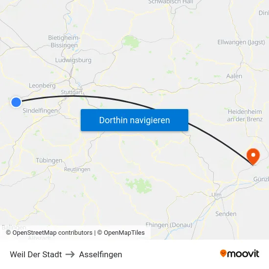Weil Der Stadt to Asselfingen map