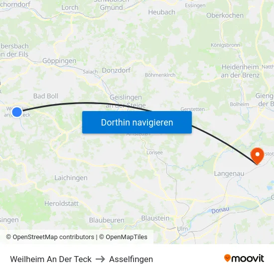 Weilheim An Der Teck to Asselfingen map