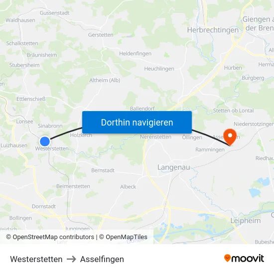 Westerstetten to Asselfingen map