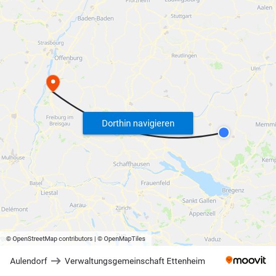 Aulendorf to Verwaltungsgemeinschaft Ettenheim map