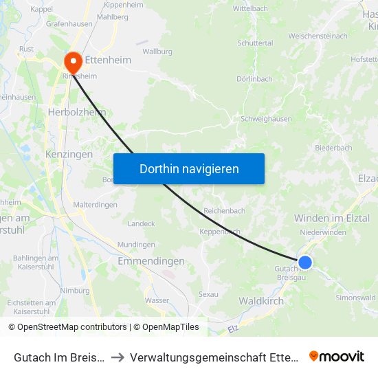 Gutach Im Breisgau to Verwaltungsgemeinschaft Ettenheim map