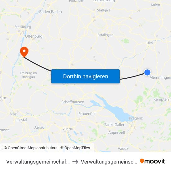 Verwaltungsgemeinschaft Ochsenhausen to Verwaltungsgemeinschaft Ettenheim map