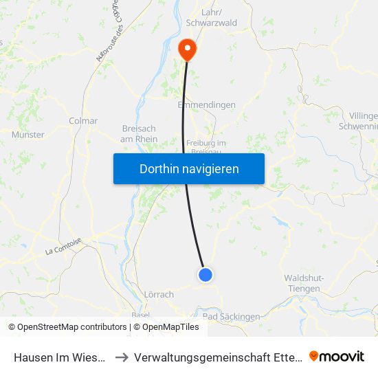 Hausen Im Wiesental to Verwaltungsgemeinschaft Ettenheim map