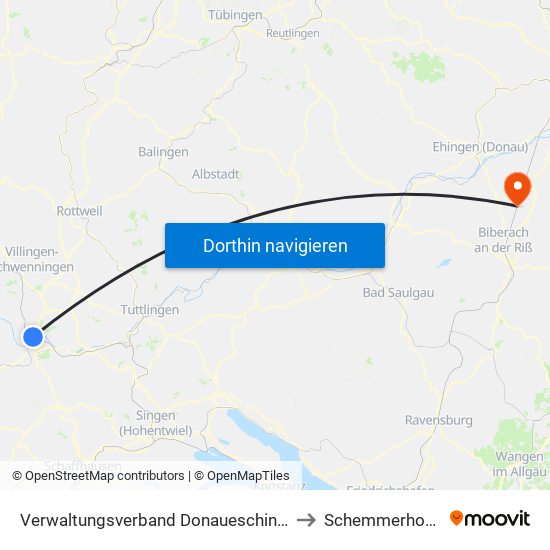 Verwaltungsverband Donaueschingen to Schemmerhofen map