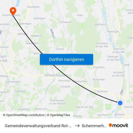 Gemeindeverwaltungsverband Rot-Tannheim to Schemmerhofen map