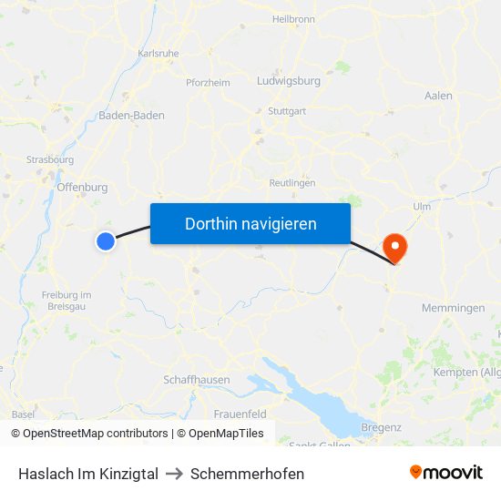Haslach Im Kinzigtal to Schemmerhofen map