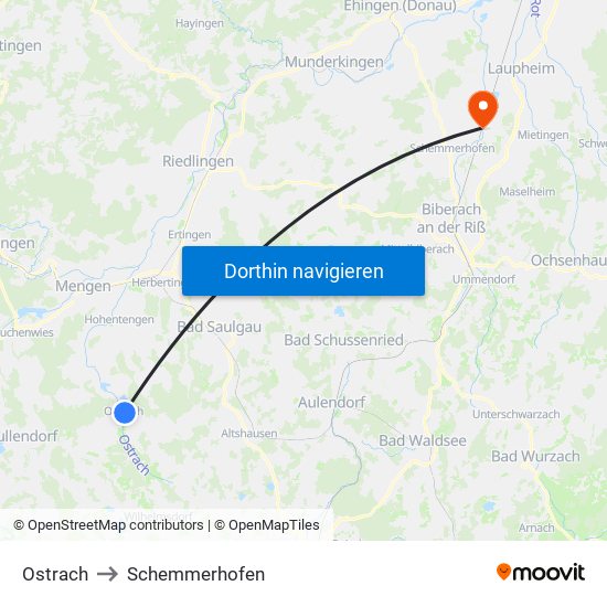 Ostrach to Schemmerhofen map