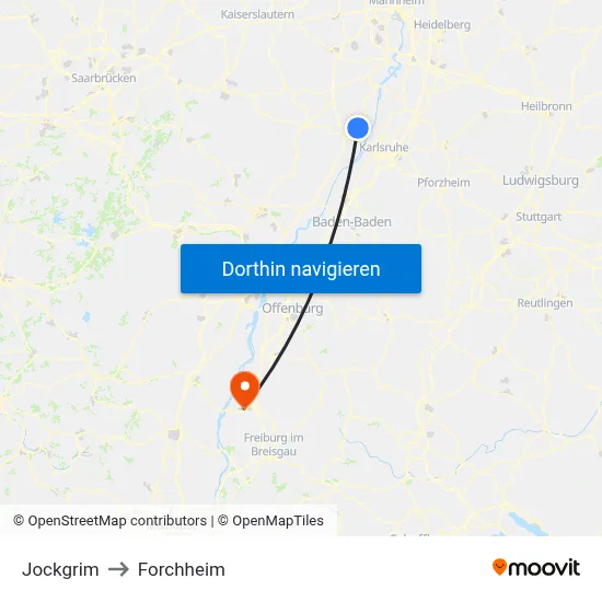 Jockgrim to Forchheim map