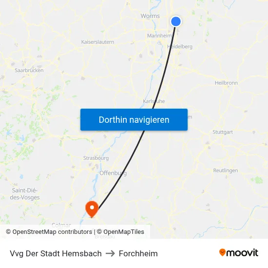 Vvg Der Stadt Hemsbach to Forchheim map