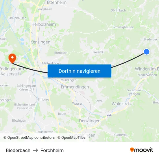 Biederbach to Forchheim map