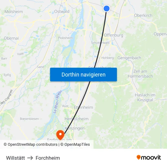 Willstätt to Forchheim map