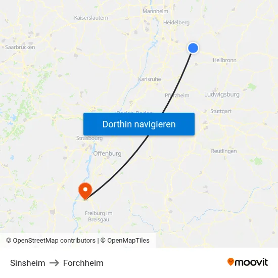 Sinsheim to Forchheim map