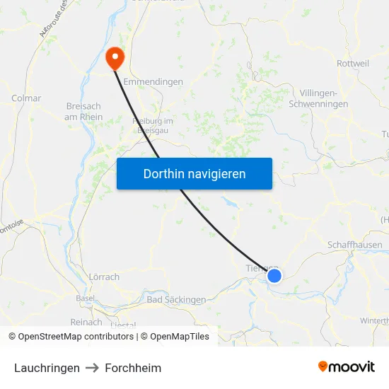 Lauchringen to Forchheim map