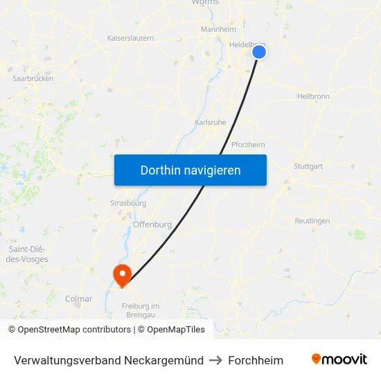 Verwaltungsverband Neckargemünd to Forchheim map