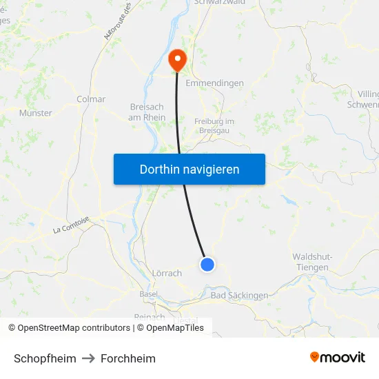 Schopfheim to Forchheim map